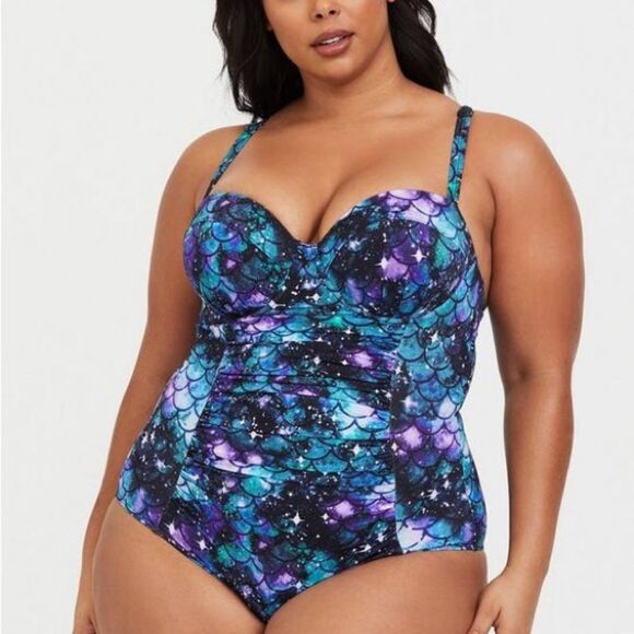 Torrid 4 Slim Fix Underwire Strappy Back One Piece Swimsuit Galaxy mermaid - Picture 1 of 8